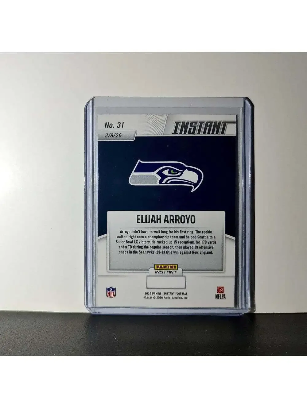 Elijah Arroyo 2026 Panini NFL Super Bowl LIX Champions #31 Card Seattle Seahawks
